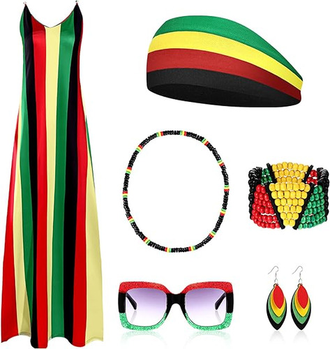 Set Of 6 Jamaican Dresses Women Jamaican Earrings Necklace R