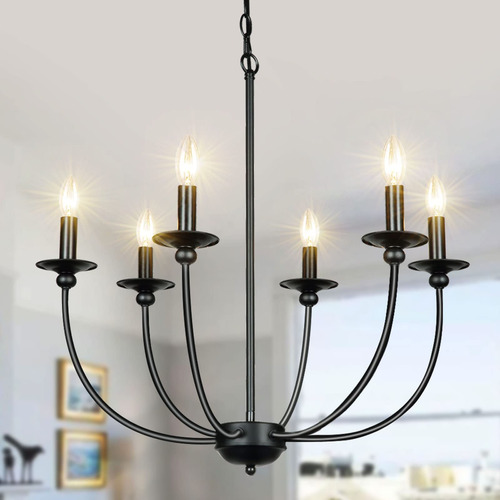 Derksic Candelabro Negro De Hierro Forjado De 6 Luces