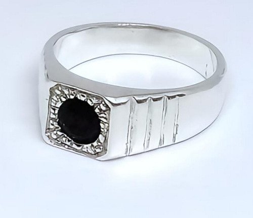 Anillo De Plata Para Hombre Piedra Negra 