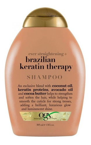 Shampoo Ogx Brazilian Keratin Cabello Rizado Ondulado