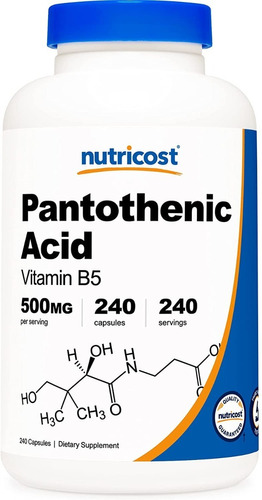 Nutricost Ácido Pantoténico (vitamina B5) 500 Mg, 240 Cápsul