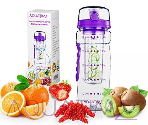 Paquete completo de botella de agua AquaFrut con infusor de frutas con  carga inferior, incluye cepil…Ver más Paquete completo de botella de agua