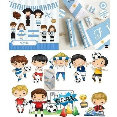 Kit Imprimible Candy Bar Futboll Niños Celeste Argentina