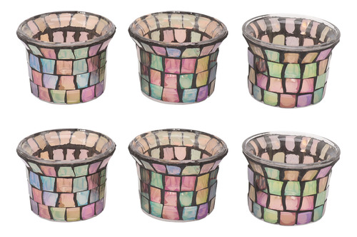 Portavelas De Vidrio, 6 Piezas, Candelabro Sólido En Mosaico
