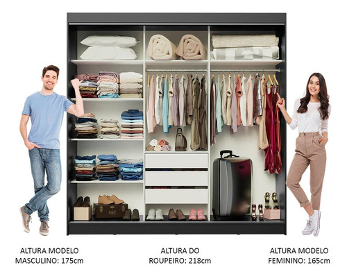 Guarda-roupa Casal Madesa Austin 4 Portas C Espelhos 3 Gav P Cor Preto