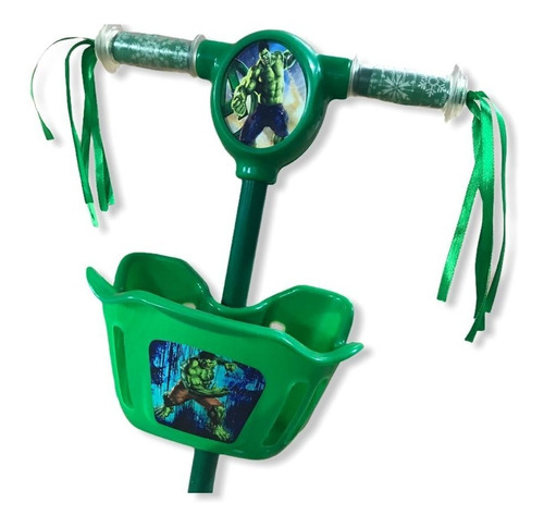 Brinquedo Infantil Patinete Hulk 3 Rodas C Cestinha Luz Cor Verde