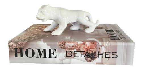 Conjunto Decoração Livro Home + Puma Branca De Cerâmica