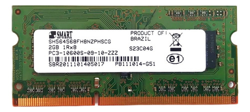 Memória Ddr3 P/ Notebook Smart Pc3-10600s, 2gb 1rx8, 1333mhz (Usado)