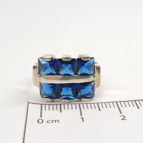 Imagen 8 de 10 de Anillo Plata Con 6 Piedras Cuadradas Azul