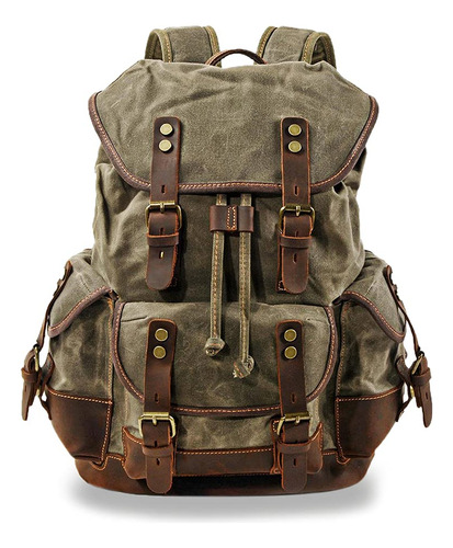 Mochila Cuero Lona Vintage Jahomieo Para Hombre Informal