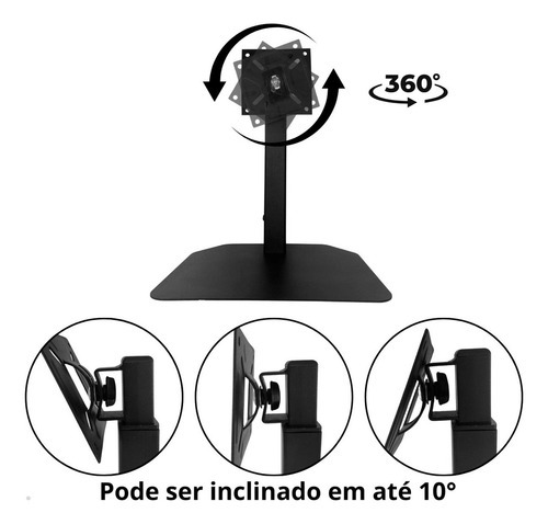 Suporte Para Monitor Base De Mesa Elevado Com Ajuste De Altura Inclinavel Elevador Torre 14 A 32 Polegadas - Preto