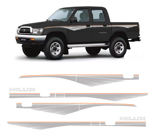 Faixa Hilux 1992 Até 2004 Adesivo Lateral Prata Cabine Dupla