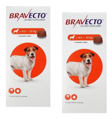 Imagen 1 de 1 de Bravecto Perro 4.5 - 10 Kg Sarna, Pulgas Y Garrapatas 2 Pack