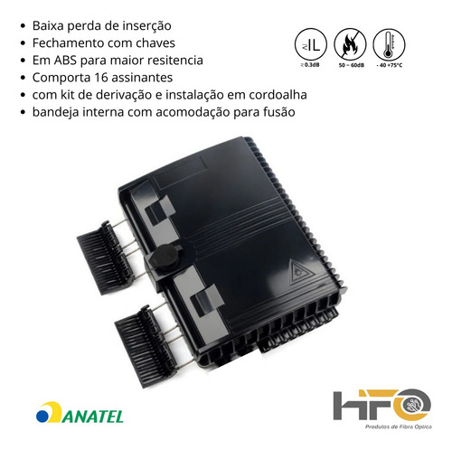 10 Caixa Terminação Óptica Cto Vazia 16p Dupla Trava Hfo Cor Preto