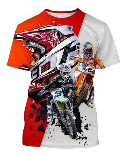 Playera Masculina De Manga Corta Impresa En 3d De Motocross