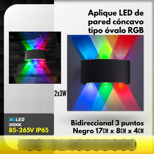 Aplique Led De Pared Concavo Bd 2x3w Rgb 85-265v Ovalo Ng