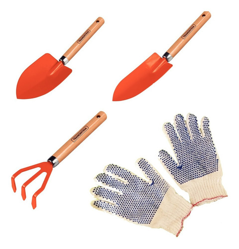 Imagen 1 de 10 de Kit Combo Jardinería Tramontina Palitas+rastrillo+guantes