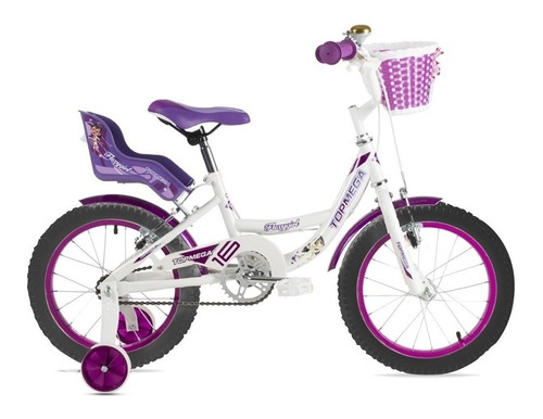Imagen 1 de 1 de Bicicleta infantil TopMega Flexygirl R16 frenos v-brakes color blanco/violeta con ruedas de entrenamiento y pie de apoyo  