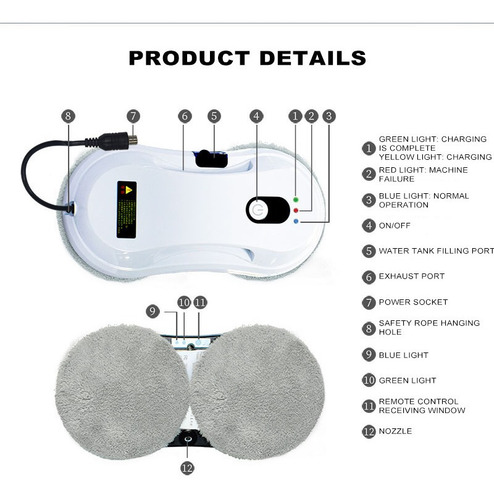Imagen 5 de 10 de Robot Limpia Vidrios Zbking Automatico Hcr-12 Flat C/agua