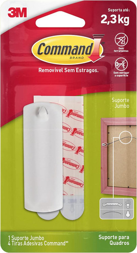 Gancho Suporte Adesivo Removível Pendurar Quadros Command 3m Até 2,3kg