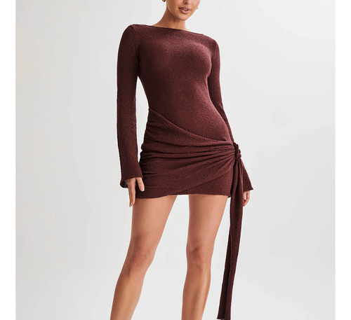 Elegante Vestido De Mangas Raglán Sin Espalda Con Cuello En