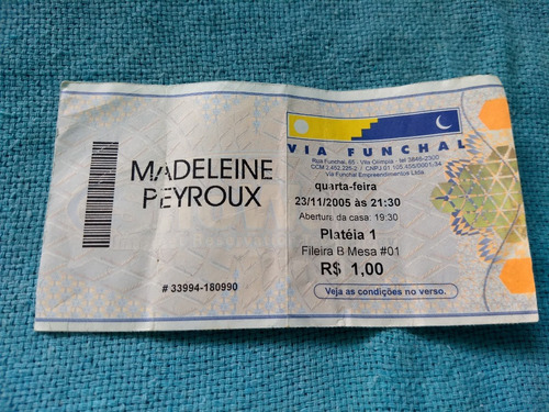 Ingresso Convite Madeleine Peyroux 2005 Via Funchal Raridade