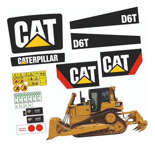Kit Adesivos Compatíveis Com Máquina Trator Esteira D6t Cat