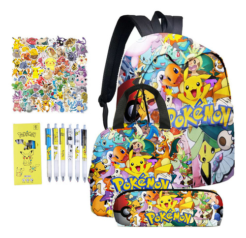 3pcs Pokmon Pikachu School Back Pack Lunch Box Pencil Bag