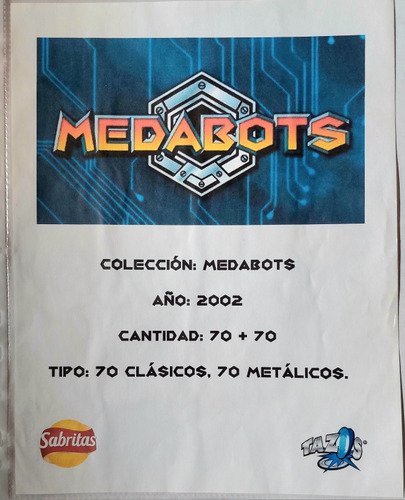 Semicolección Tazos 68/70 Medabots De Plástico Año 2002 (Usado)