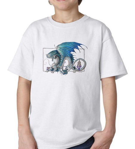 Remera De Niño Dragon Azul Atrapasueños Arte