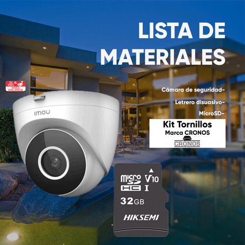 Imou Cámara Turret Se Ip Ipc-t22en-plus-256 Domo Wifi 2 Megapíxeles Micrófono Integrado Ir De 30 Metros Detección De Humanos Notificaciones Uso Interior Con Microsd 256gb Fácil Instalación Imou Cctv