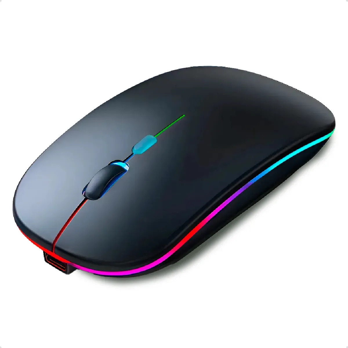 Mouse Sem Fio Recarregável Wireless Optico Led Rgb Ergonômico Sem Fio Para Pc Desktop Notebook Tablet Smartphone Homeroarte Preto