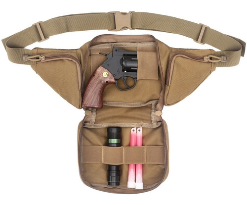 Imagen 6 de 7 de Cangurera Porta Arma Kaki Cafe Tactica Portacion Pistola Rev