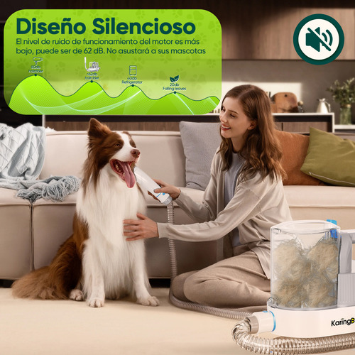 Karingbee Aspiradora de Aseo para Mascotas Secadora 8 en 1 Vacío y Soplar Aire 2 en 1 con 7 Cepillo para Perro y Gatos 2.5L Cubo de polvo
