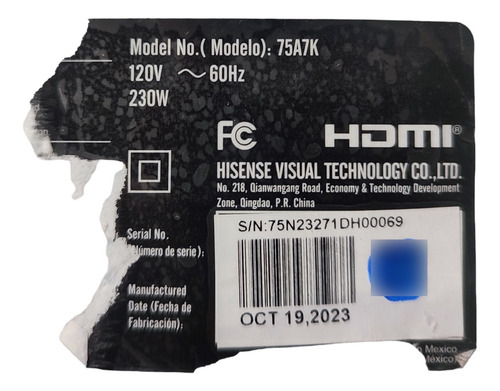 Main Hisense 75a7k. Rsag7.820.12881/r0h
