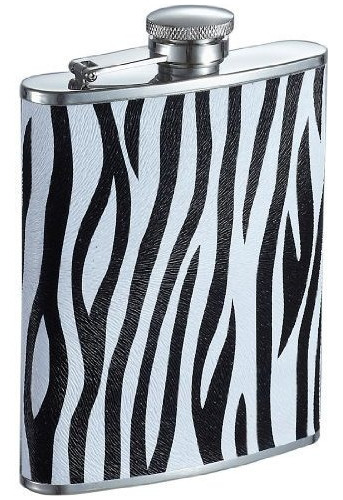 Matraz De Licor De Cuero Visol Zebra, 6 Onzas, Blanco Y Negr