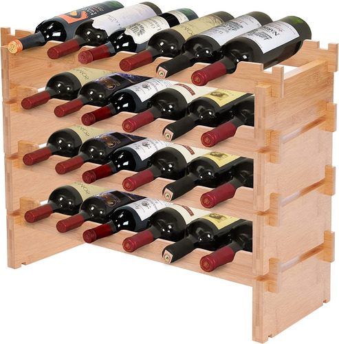 Pastel De Vino De Madera De Bambú Apilable Modular; Fácil De