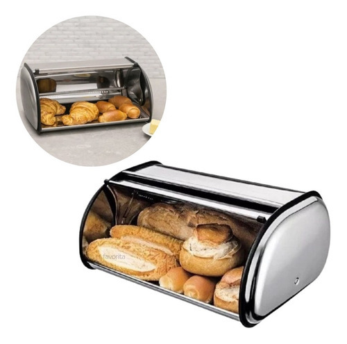 Porta Pão Em Aço Inox Brilho Ideal P/ Manter Quente Crocante Cor Prateado