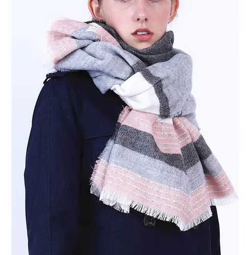 Bufanda De Invierno Tipo Pashmina A Rayas Con Costuras De Co