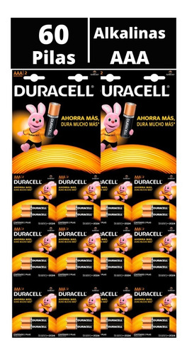 Pila Alkalina Duracell Aaa X 60 Unds. Baterias Triple A