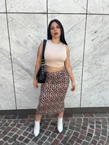 Comprar Pollera Larga Animal Print Tajo Tendencia Modal Soft Falda