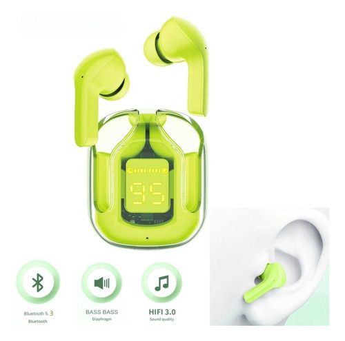 Fone De Ouvido Sem Fio Bluetooth 5.3 Transparente Com Led