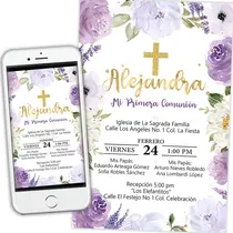 Comprar Invitacion Comunion Niña, Invitacion Primera Comunion Lila