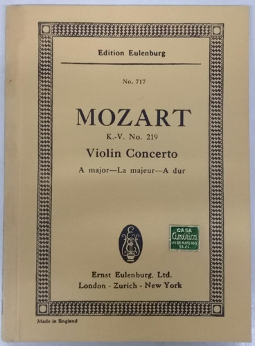 Violin Concerto A Major La Majeur A Dur * Mozart * Partitura