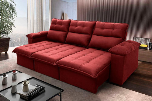 Sofá Retrátil/reclinável Verona 2,30m Velut Vermelho C/molas