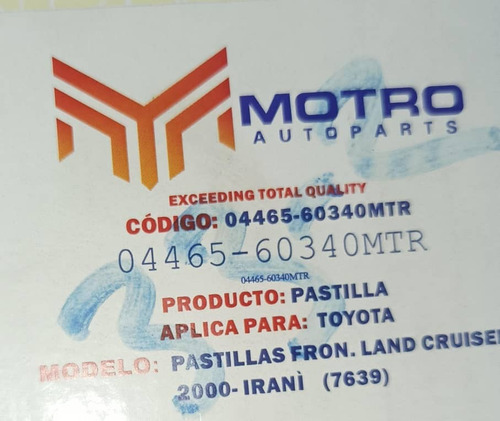Pastillas Delanteras Frontales Land Cruiser 2000
