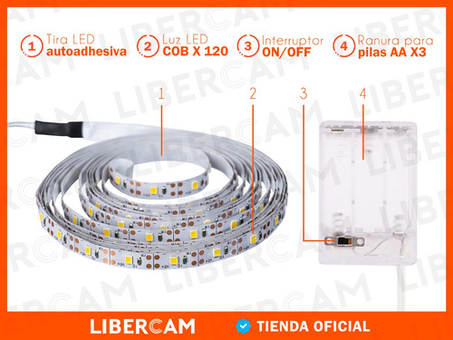 Luces Tira Led 2mts Blanca Fria Adhesiva A Pila Flexible