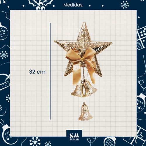 Imagen 3 de 8 de Adorno Navideño Estrella Para Puerta Con Campanas Y Moño