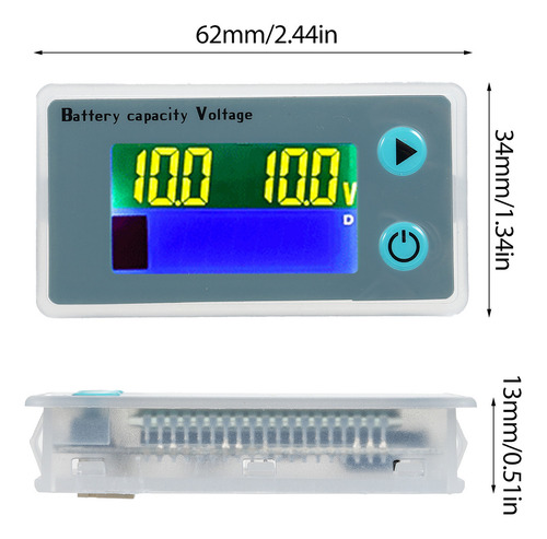 Voltímetro Lcd Con Batería De 10-100 V Con Panel De Cables