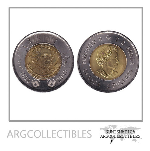 Canada Moneda 2 Dolares 2015 Bimetalica Conmem. John Mc. Unc